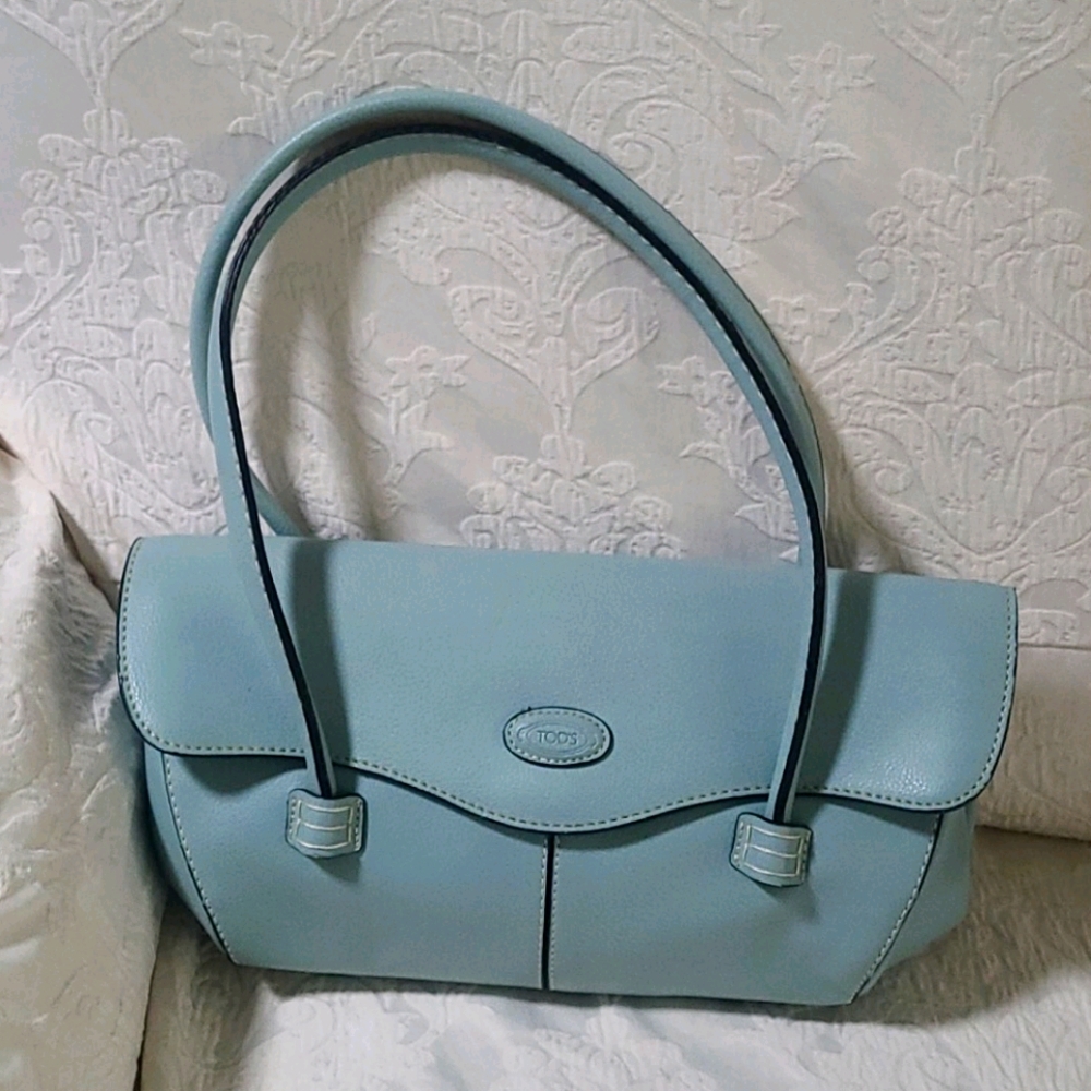 TOD'S Light Blue Leather Handle Bag